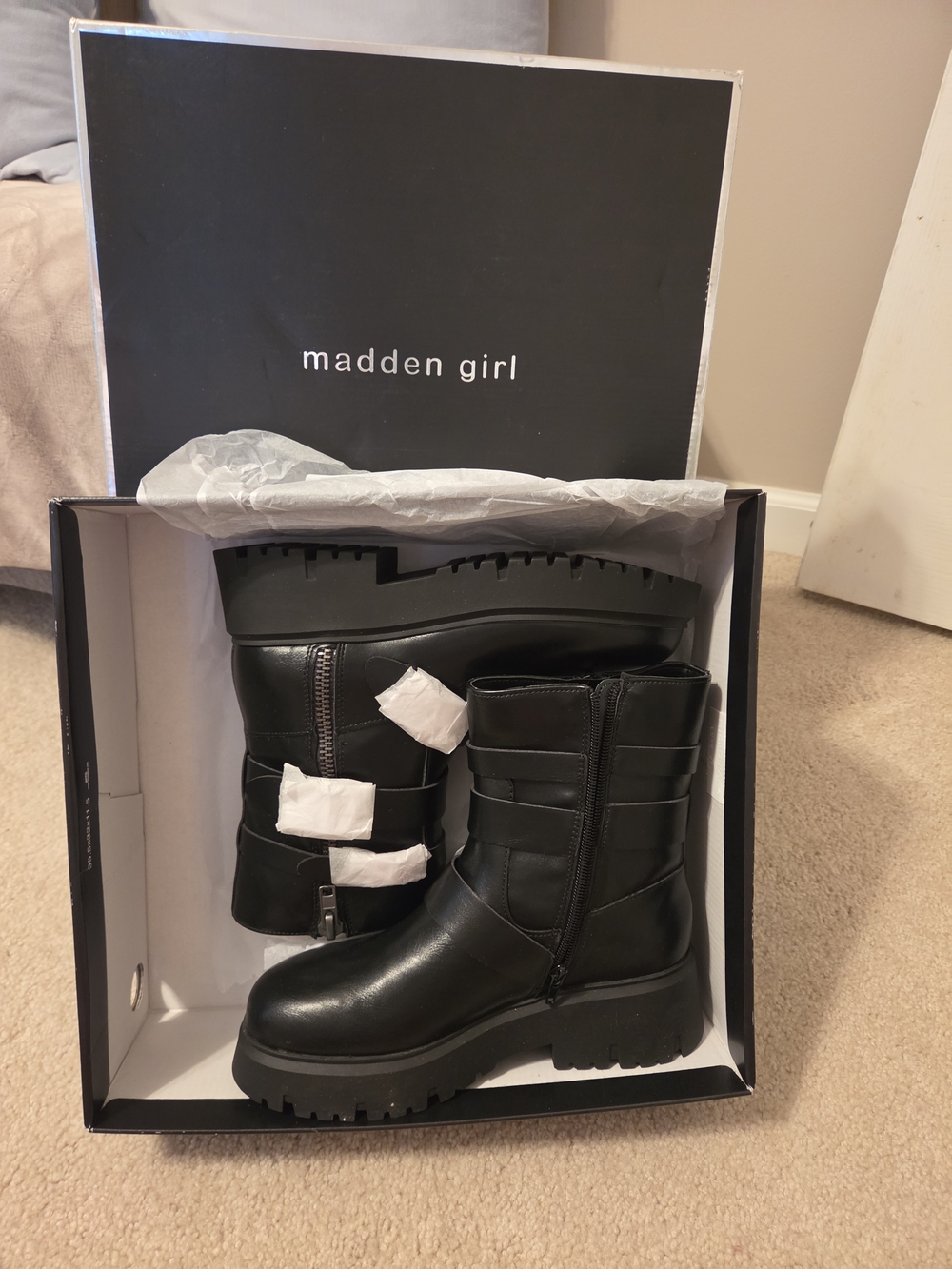 Madden Girl Black Lug Sole Combat Boots